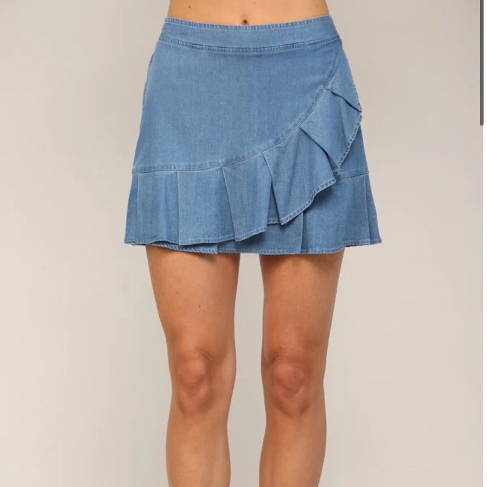 Festival Sophia Pull on Wrap Skirt Tencel cotton Denim Ruffle Skirt stretch